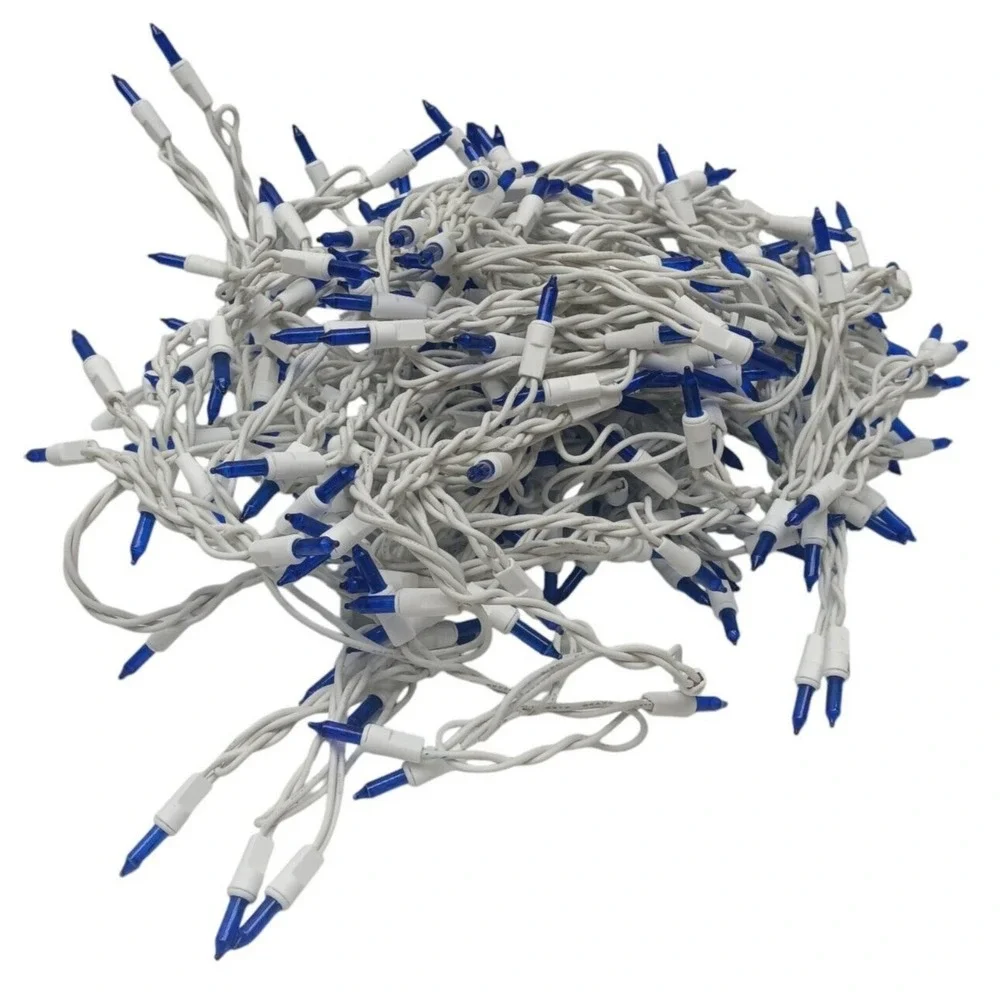 (2) Strings BLUE Christmas Indoor & Outdoor BLUE Lit with‎ White Wire, Pre-Owned